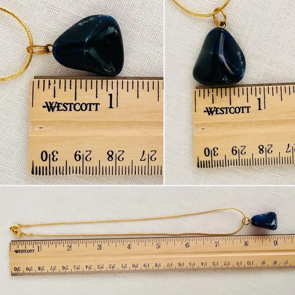 Tumbled Lapis Lazuli Pendant on Goldtone 16 inch Chain Necklace for Men or Women - Picture 6 of 7